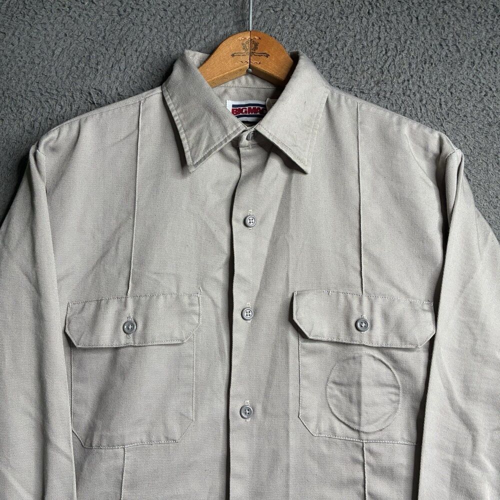 Vtg Big Mac JcPenney Work Shirt Gray Button Up Long Sleeve Med 15-15.5